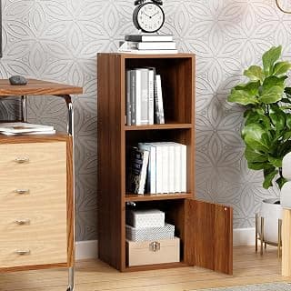 Lukzer 3 Layer Wooden Book Rack/Shelf/Stand | Multipurpose Storage Cabinet & Bookshelf with Open & Enclosed Shelves | Compact Organizer for Bedroom, Kitchen, Living Room & Office (MR-022/Oak Brown)