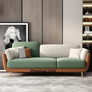Velvet Contemperory Sofa with Cushion Chaise Lounge Sectional Sofa Perfect for Living Room & Bedroom Guests Home & Office (Velevt Green & Beige, 3 Seater)