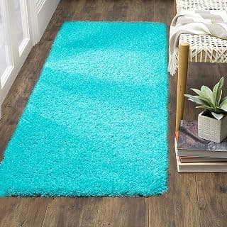 Naze Modern Po6yester Anti Slip Shaggy Fluffy Rectangular Rug and Carpet for Living Room,Bedroom 2X5 Feet,Turquoise