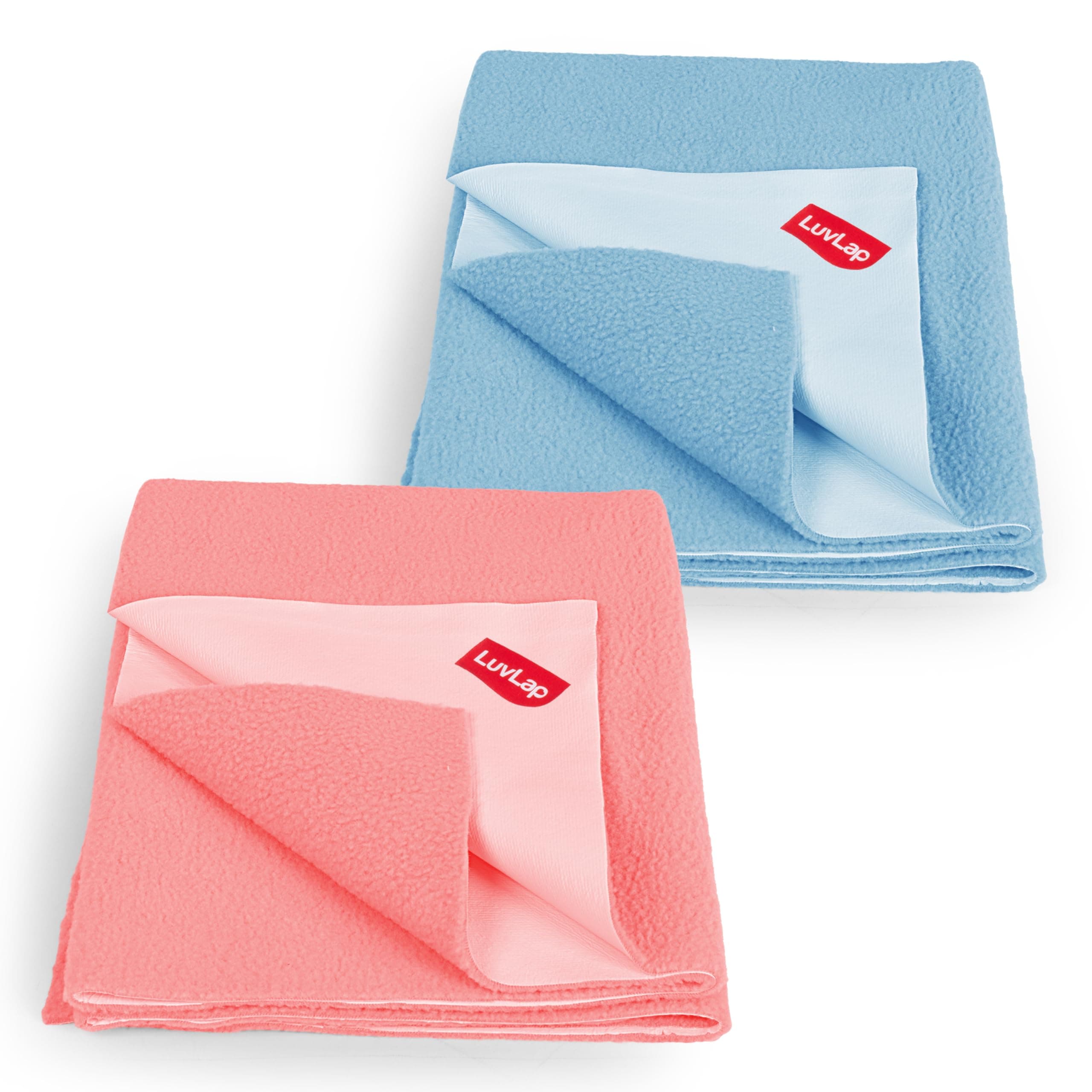 Luvlap Instadry Extra Absorbent Dry Sheet/Bed Protector - Sky Blue & Salmon Rose, 0m+ - Medium Size 70cm x 100cm, Pack of 2