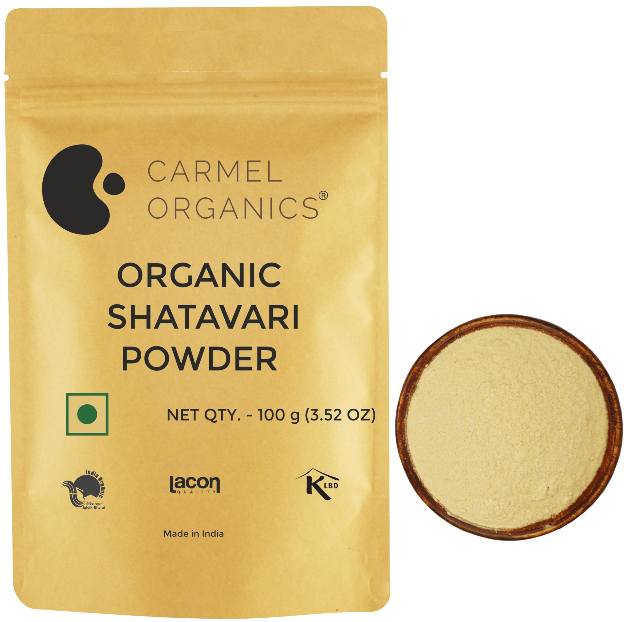 CARMEL ORGANICS Shatavari Root Powder 100 Grams | Jaivik Bharat Certified, Asparagus Racemosus, Satavari Kizhangu Podi/Chittamoothi Podi, Non GMO