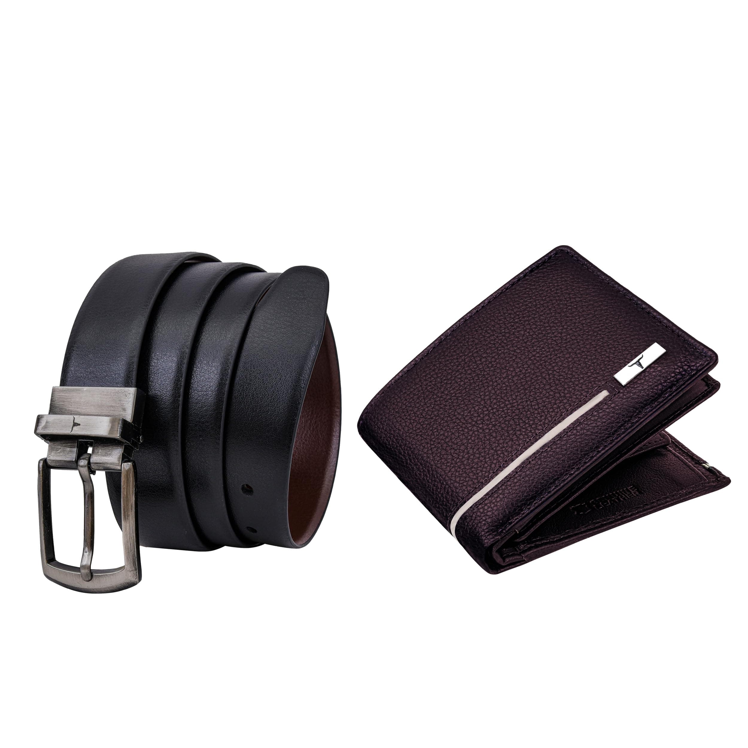 URBAN FOREST Spike Brown/Sand Leather Wallet & Black/Brown Reversible Leather Belt Combo Gift Set for Men