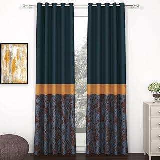 Story@Home Blackout Digital Print Long Door Curtains 9 Feet Long Set of 1 | 70% Room Darkening | Thermal Insulated Curtain for Living Room | (118 x 275 cm, Navy Blue & Copper) | Perfect for Home Decor