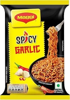 MAGGI Spicy Garlic Noodles, Fiery & Garlic Twist, 62g Pack | Fiery garlic-flavoured instant noodles with a spicy twist; quick, easy snack, ready in minutes