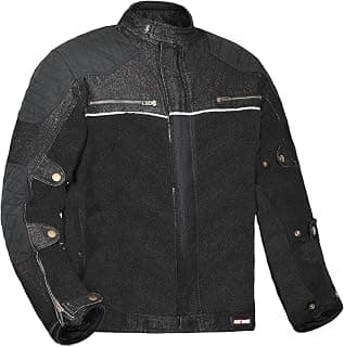 Allextreme AllExtreme Denim Bike Riding Jacket CE Level 2 Protector Racer Armour with Night Visibility Sticker Shoulder Back Elbow Protection Abrasion Resistance Motorcycle Biker Gear for Men (2XL, Black)