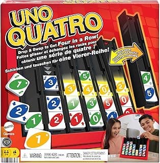 Mattel Games UNO Quatro Game with Colored Tiles & Plastic Grid for Adult, Family & Parties, 2 to 4 Players Ages 7 Years Old & Up​​​