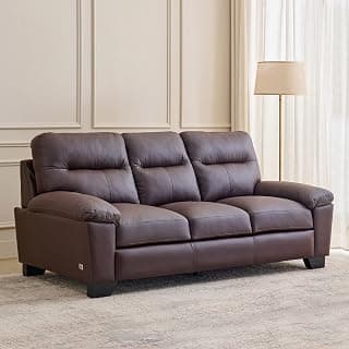 Home Centre Winchester NXT Half Leather 3-Seater Sofa | Sofa for Living Room | Solid Wood | Brown | 1 Year Warranty