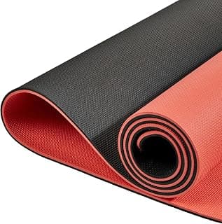 AmazonBasics Dual Colour Yoga Mat | 6 MM Thick Mat | Carry Strap | Grippy Surface | Anti Slip Exercise Mat | EVA & LDPE Material | Yoga Mat for Men & Women | Exercise Mat for Gym or Home (Black & Red)