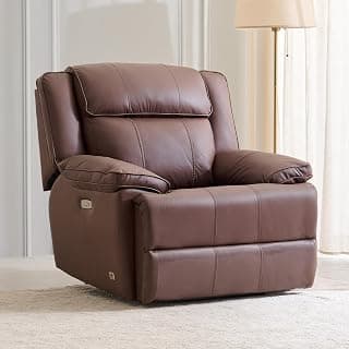 Home Centre | Torino | Electric Recliner | Half Leather | Solid Wood | 1 Seater Recliners | Brown | 2 Years Warranty