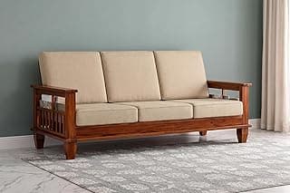 Solid Sheesham Wood Sofas | 3 Seater Sofa | with Cushion for Living Room & Office & Hotel | Color-Honey Finish