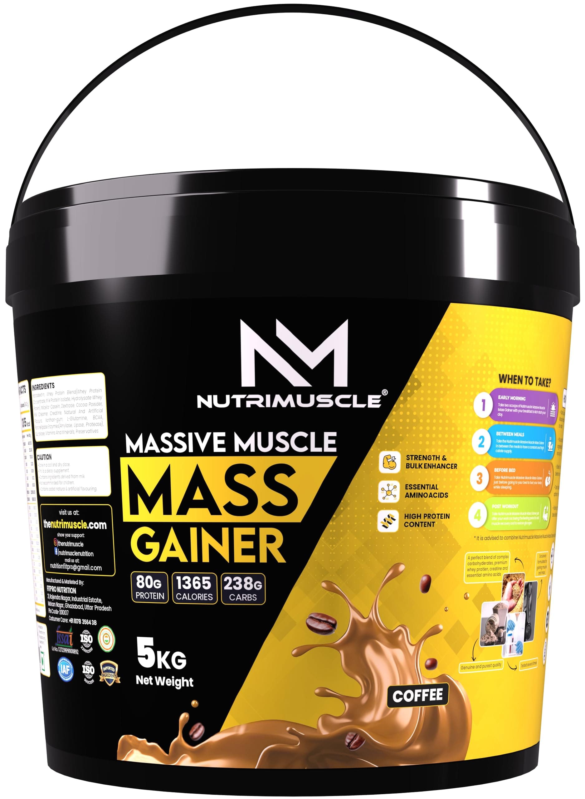 Nutrimuscle Massive Muscle Mass Gainer - 5 Kgs - Coffee Flavour For Muscle & Mass Gain