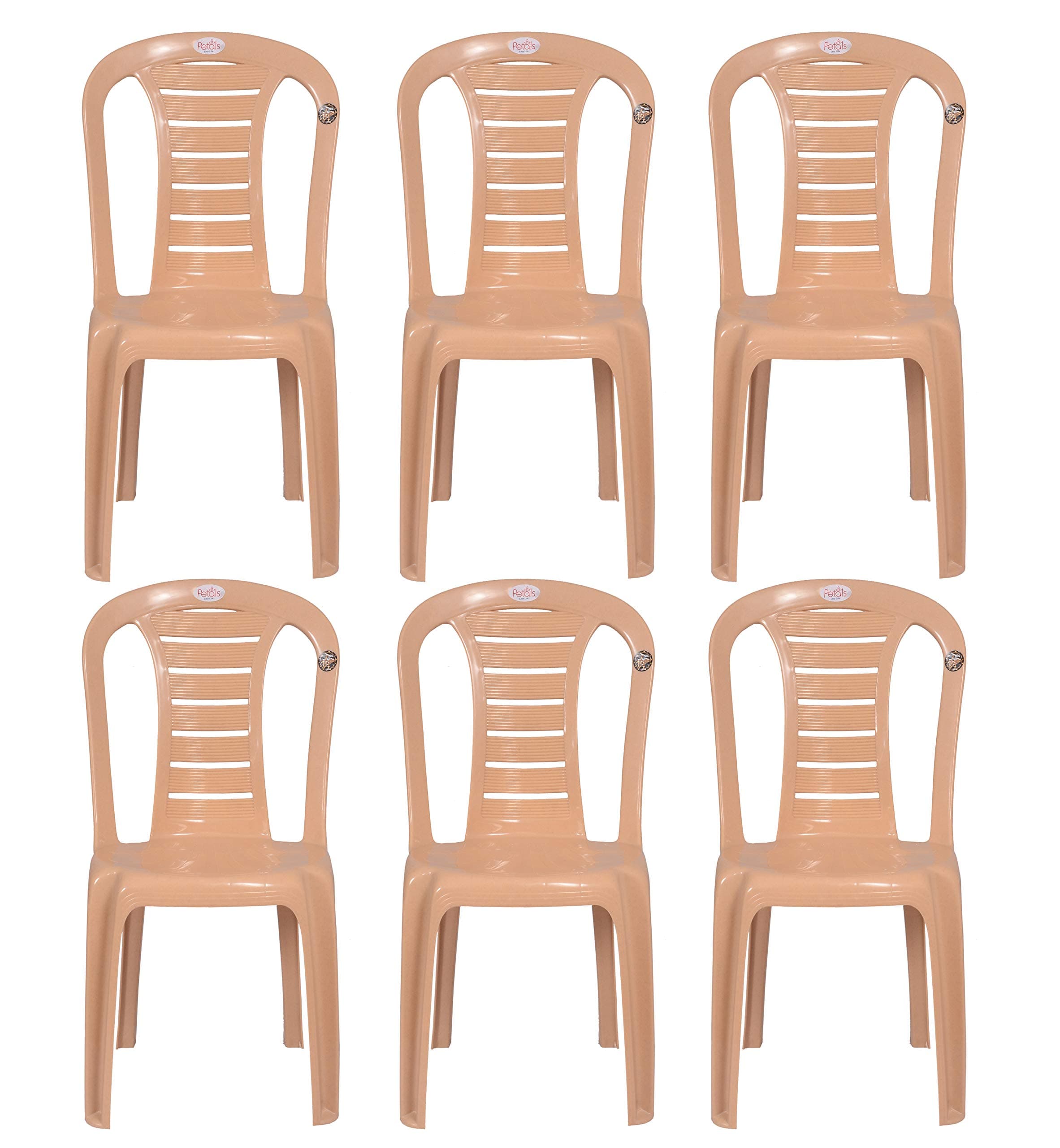 Petals Plastic Dining Chairs Set of 6 | Stackable Armless Chair for Dining Room, Outdoor & Restaurants Cafe | 100% Pure Virgin Fibre with UV Protection | Cap Upto 150kgs | Beige, Leo |3 Years Warranty