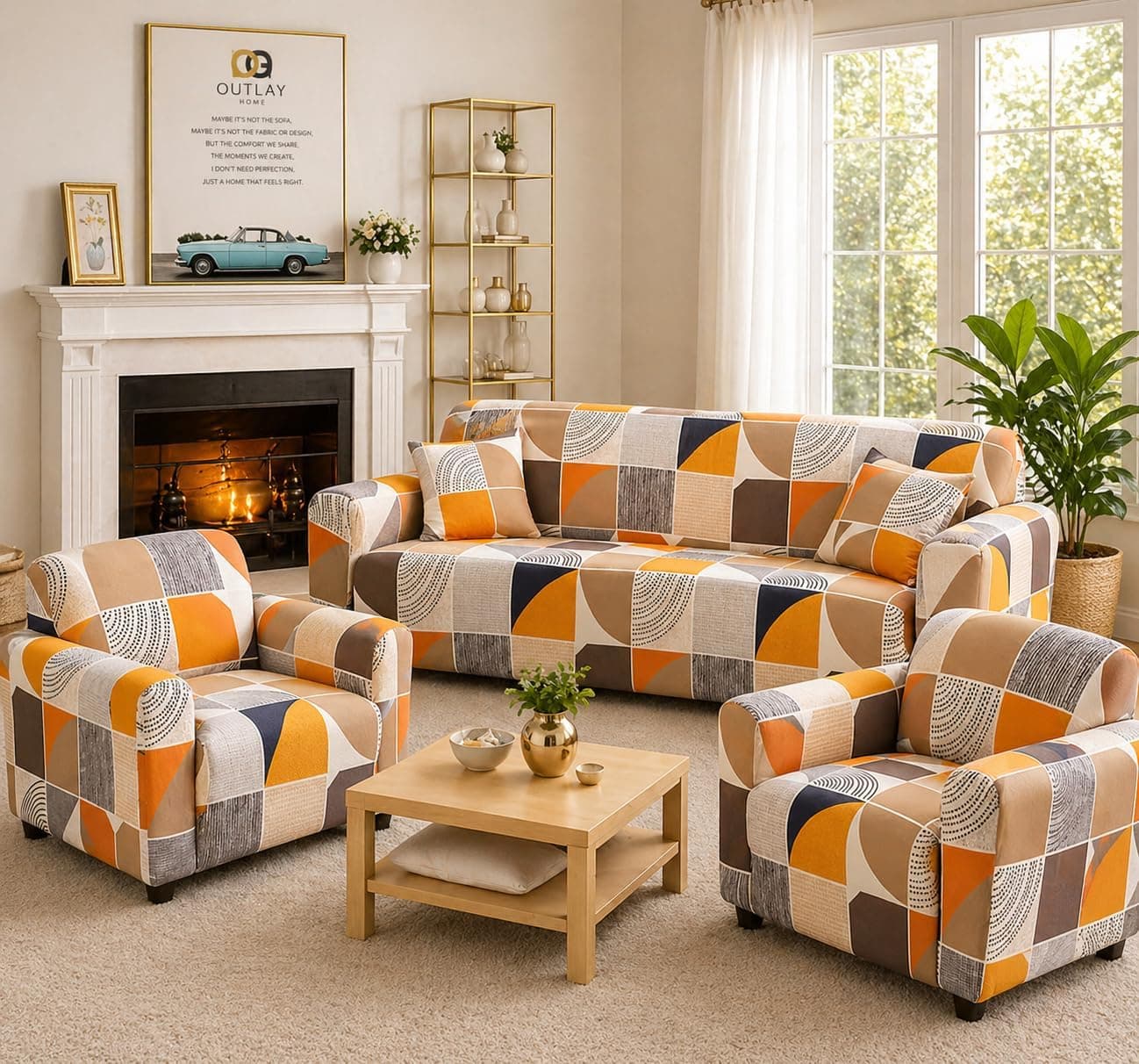 Outlay Home 3 Seater and 2 Seater Universal 5 Seater Sofa Cover Set, Non-Slip Sticky Elastic Stretchable Slipcover Protector for (3+1+1 Seater) (Multicolor)