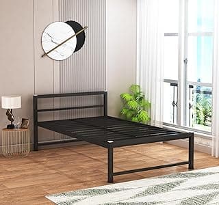 ZIAULA Bed DoubleSize 4x6 Feet Cot for Bedroom Heay Duty Strong Metal Iron Semi Folding Bed Easy Portable Iron charpai DoubleSize (Double, Without Board), Painted, Black (4x6 Feet (Without Board))