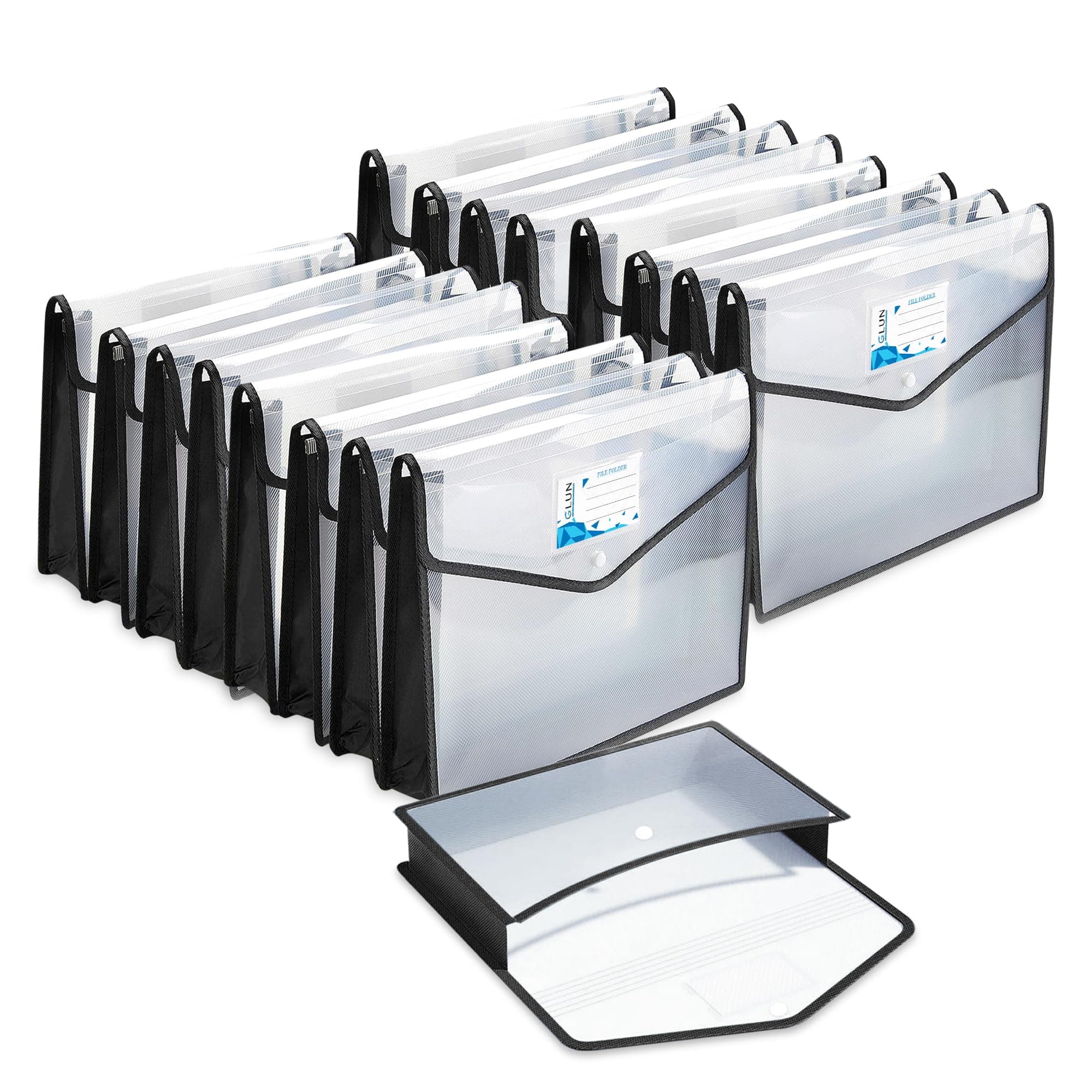 GLUN® Pack of 20 Translucent File Folder A4 Carry Bag with Strong Stitch, Black Strong Borders with Poly Cloth, Documents File Storage Bag with Snap Button