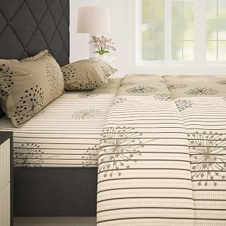 Story@Home Cotton Bedsheet for Double Bed with 2 Pillow Covers 186 TC 225x250 cm, Beige, Floral Queen Size Bed Sheet | Perfect for Home Decor & Ultimate Comfort | Ideal for Gifting