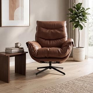 Royaloak Brooklyn Sofa Chair 1S Dual Tone Fabric & Leatherette Upholstery, Swivel Accent Lounge Chair, Metal Base, Modern Living Room Chair, W 35.03 x D 24.80 x H 36.61 Inches