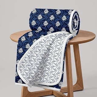 Divine Casa Microfiber 120 GSM Reversible Lightweight Printed Single Bed AC Dohar Blanket (Abstract, Navy Blue and White, Size,140 x 210 cm or 55 x 83 inch)| TC - 120