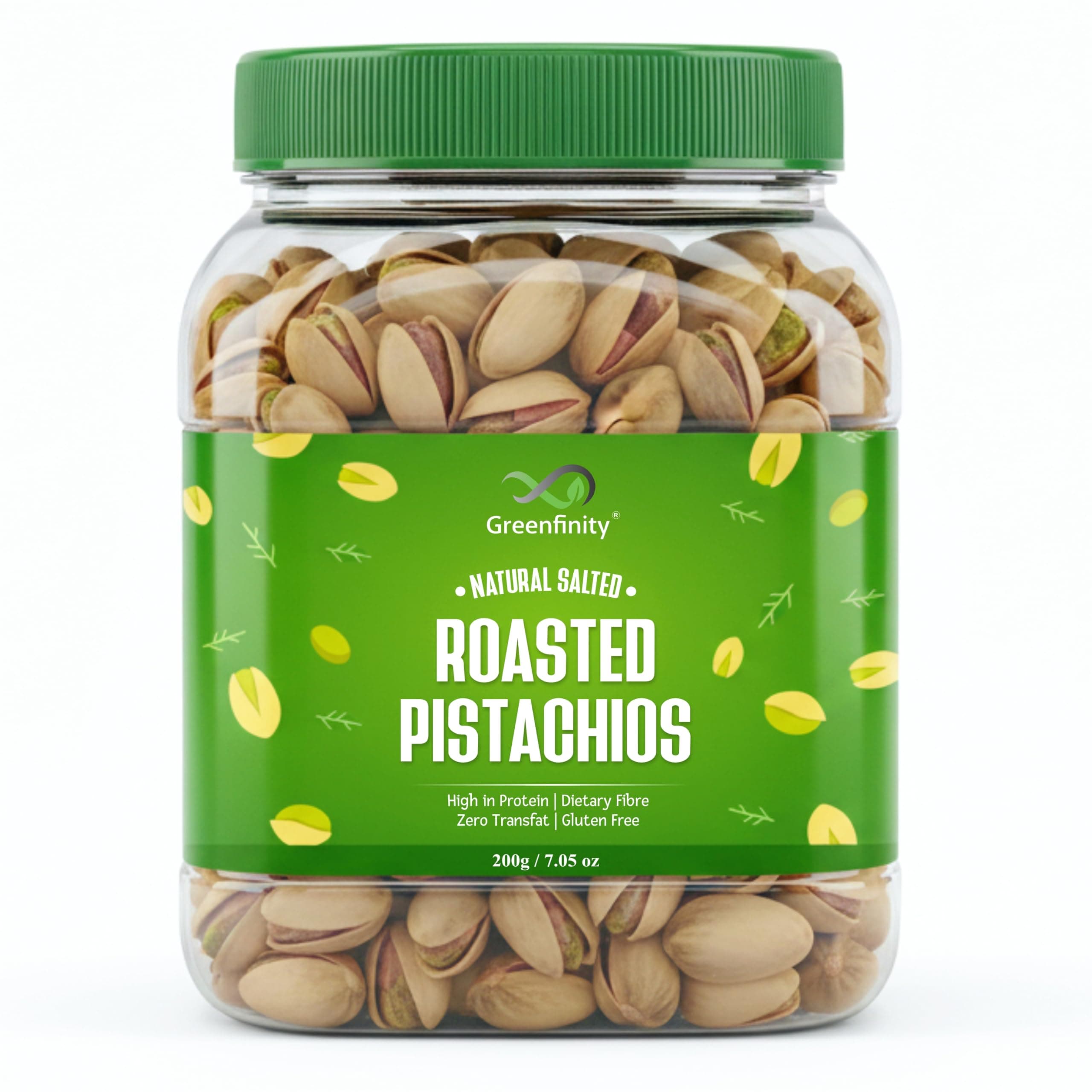 GreenFinity Fresh Whole Roasted Salted Pistachios | Rich in Protein and Dietary Fiber | Nutritious Crunchy Gluten Free Dry Fruits for Gifting, Healthy Snacks, Family Treats, Festive Hamper (200g)