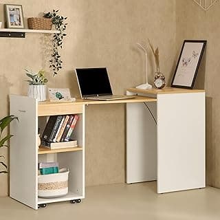 Green Soul Kyoto XL Foldable Study Table with Space-Saving Design, Expansive Tabletop, Storage Shelves, Ideal for Study, Bedroom, or Home Office