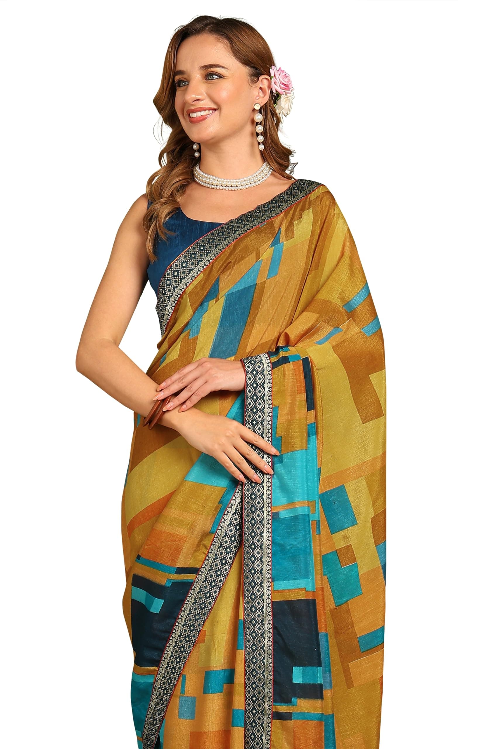 MIRCHI FASHION Women Saree Silk Blend | Breathable Lightweight Office Wear and Regular Daily Sari with Unstitched Blouse