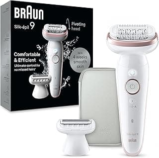 Braun Epilator Silk-épil 9, Hair Removal Device, Women Shaver & Trimmer, Pivoting Head, Wet and Dry Epilator, Includes Shaver Head and Trimmer Comb, SES9-030