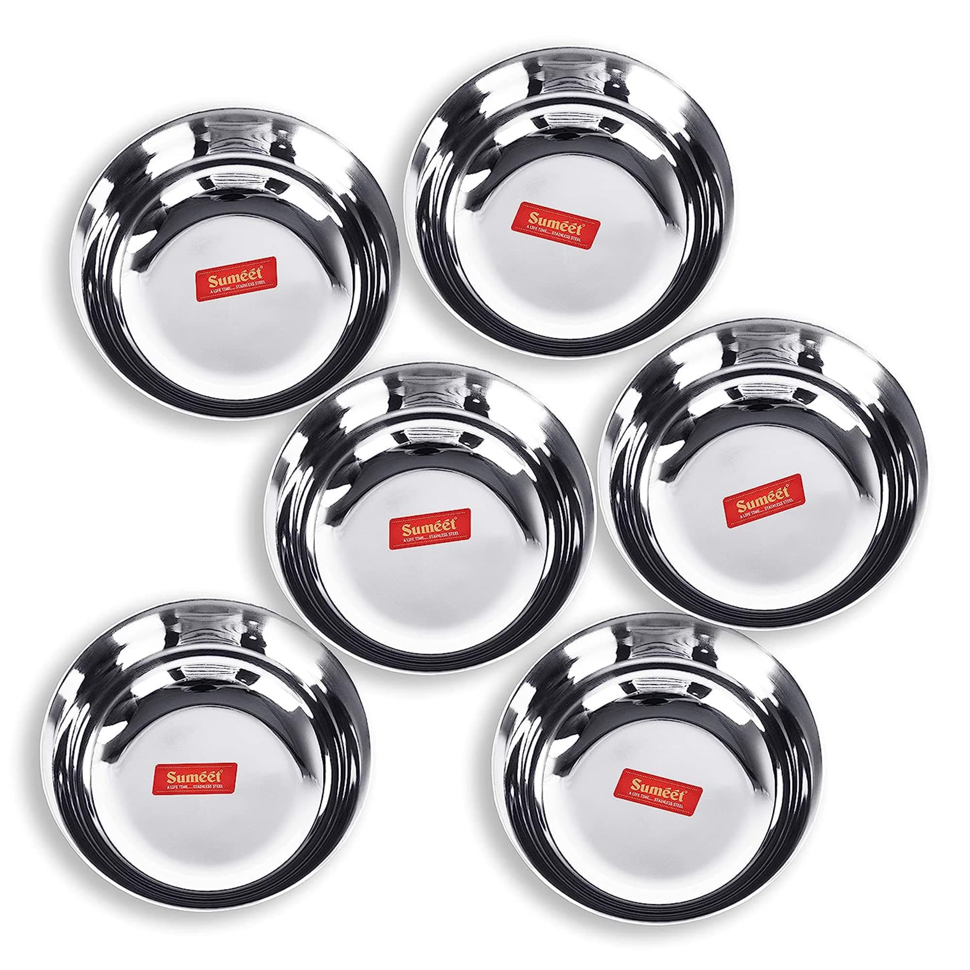 Sumeet Stainless Steel Heavy Gauge Solid Bowl Wati Set with Mirror Finish, 10.3 cm; 300ml, Set of 6 Piece, Silver