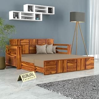Kunjal Furniture Solid Sheesham Wood Sofa Cum Bed with Storage for Living Room | 3-Seater Convertible Sofa Bed | Handmade Wooden Furniture