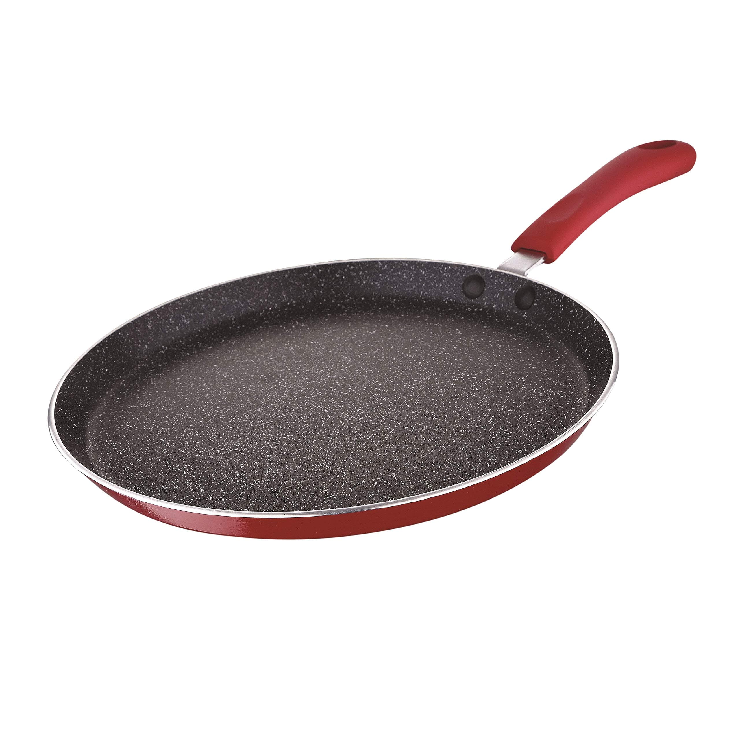 Bergner Bellini Plus 5 Layer Marble Non Stick Tawa/Dosa Tawa, 28 cm, Induction Base, Soft Touch Handle, Food Safe (PFOA Free), Thickness 4mm, 1 Year Warranty by Bergner, Red