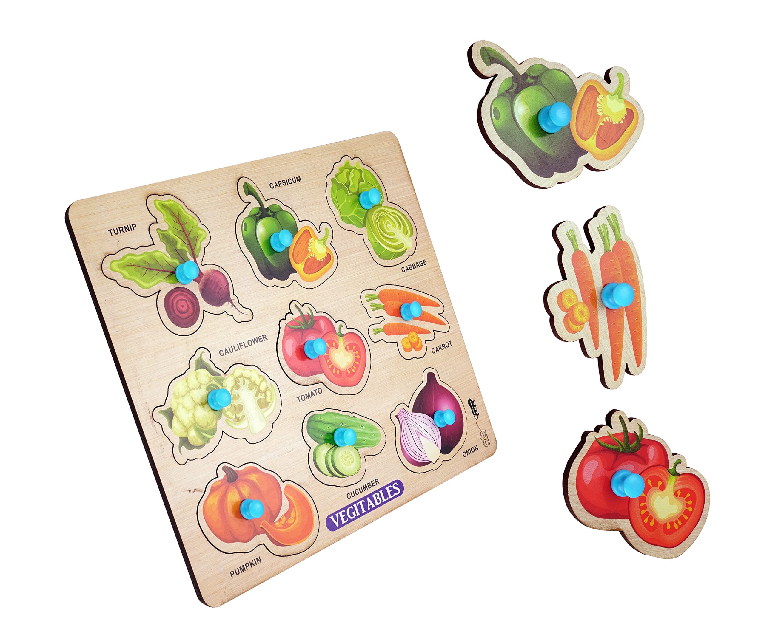 BitFeex® Vegetables Wooden Puzzles Wooden Toys for Kids 3 + Jigsaw Puzzles for Adults Baby Learning Toys Educational Toys for 2 Board Game