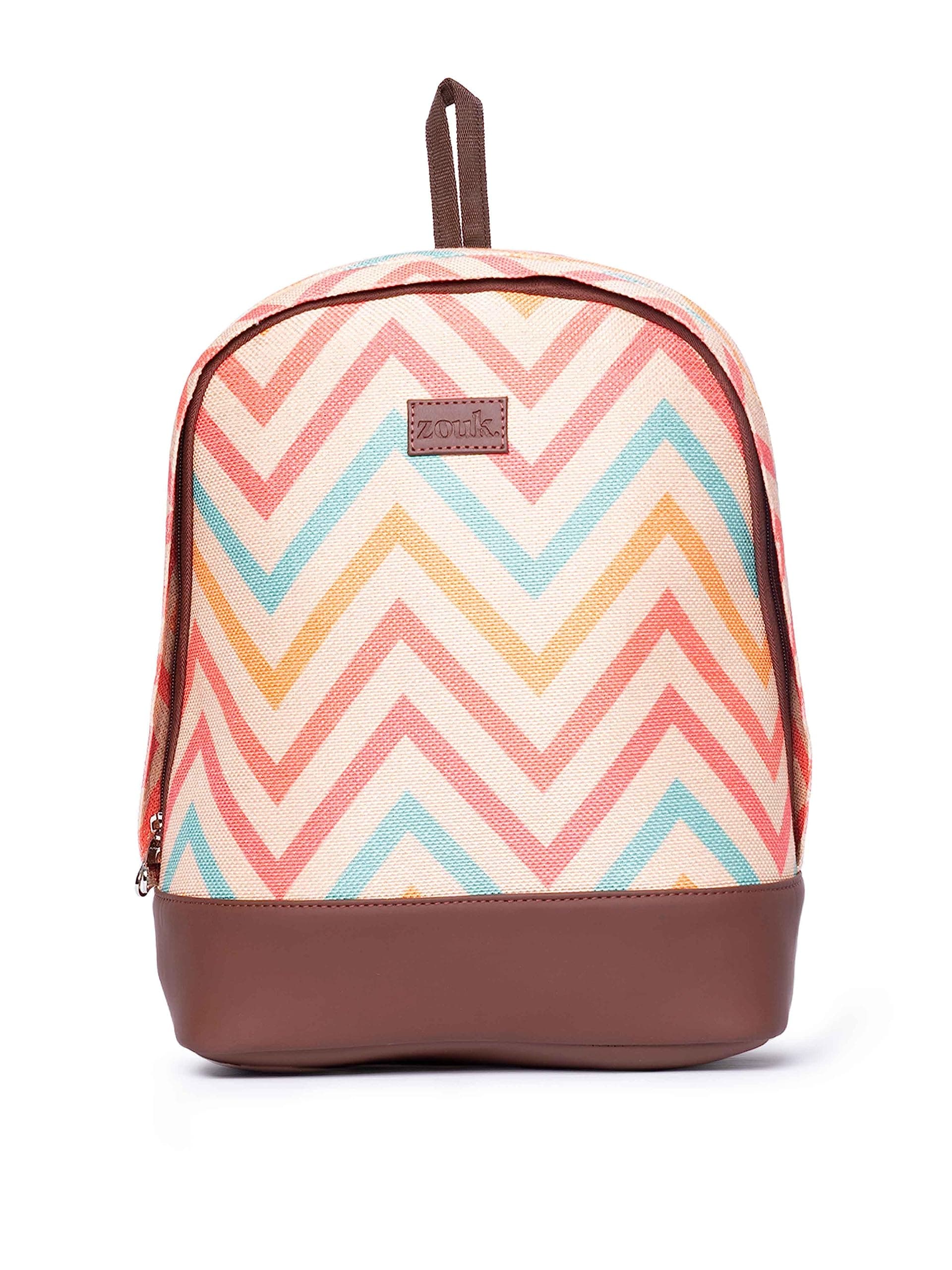 ZOUK Printed Women's Jute Handcrafted Vegan Leather Multicolor Daypack/BackpackFor Travel, college, daily use, for girls women