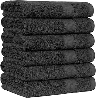 AmazonBasics Fade-Resistant Cotton Hand Towel - 500 GSM - Pack of 6, Black