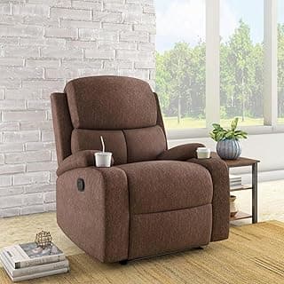 Nilkamal Matt 1 Seater Fabric Manual Recliner with Cup Holder (Cocoa) | 1 Year Warranty | Self Assembly