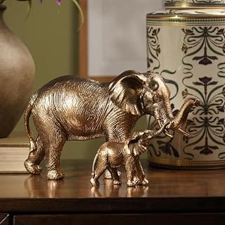 PURE HOME + LIVING Brown Polyresin Father & Baby Elephant Showpiece | Handcrafted Good Luck Figurine for Home Decor | Decorative Elephant Statue for Living Room, Kids Room,Office & Gifting (Pack of 1)