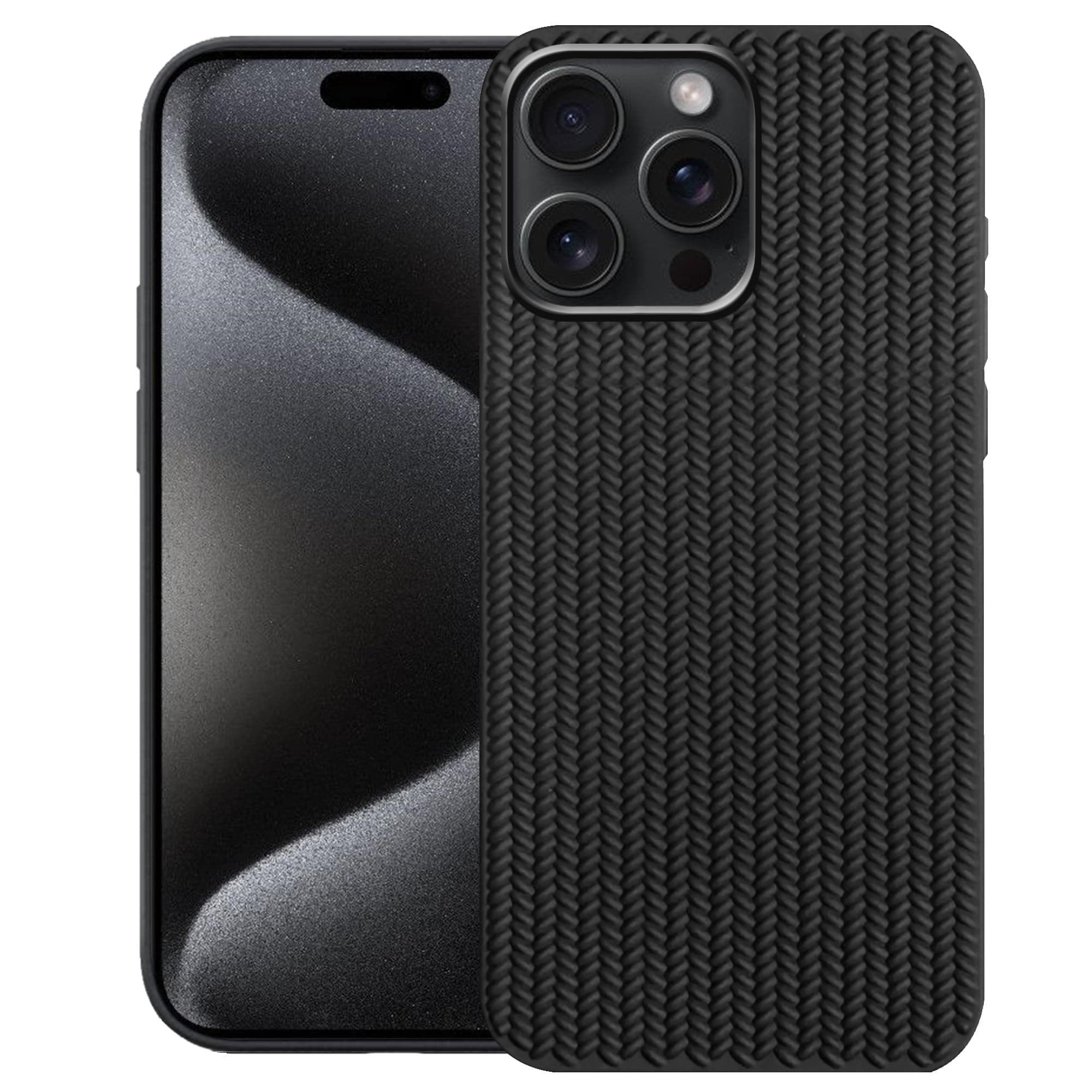 amazon basics Braided Design Case Cover for iPhone 15 Pro | Matte Finish | (Black, iPhone 15 Pro)