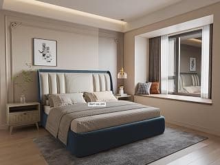 Modern Upholstered King Size Bed with Box Storage for Bedroom | Wooden Double Bed with Storage | Platform Cot with Upholstery Premium Fabric | 6.5 x 6 Ft | Sheesham Wood (Deep Navy Blue)