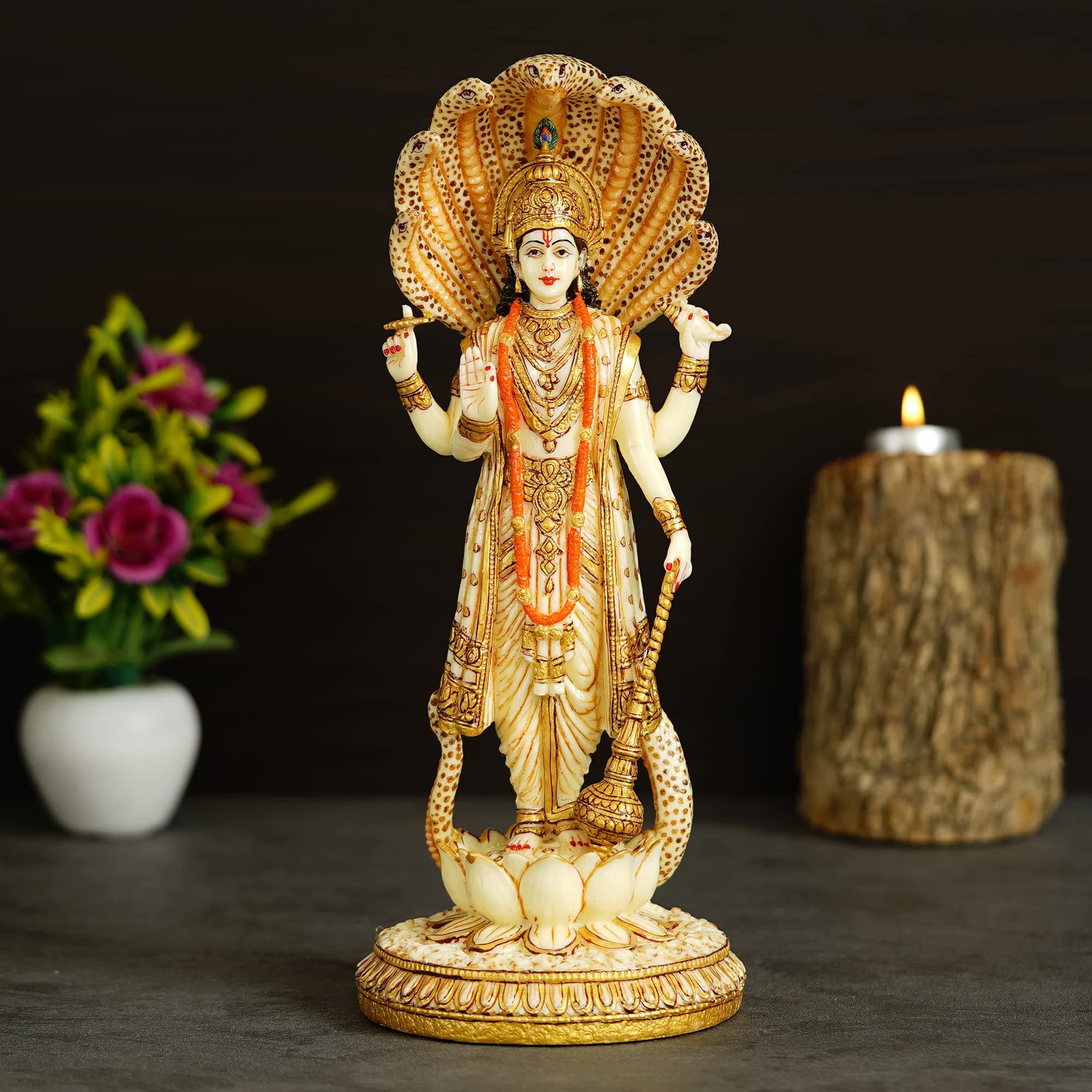 Shyam Antique Creation Big Hand Painted Cultured Marble Lord Vishnu Idol Standing On Sheshnag, Lord Vishnu Bhagwan Murti Venkatesh Lakshmi Narayan Vishnu Ji Statue(Pack Of 1)