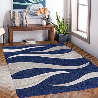 RVS DECOR Chenille Carpet 5x7 Feet | Soft Velvet Rectangular Rug for Living Room, Hall & Bedroom | Floor Carpet for Home | Designer Dari for Floor 150x210 cm | Non-Slip, Trendy & Durable Kalin (Blue)
