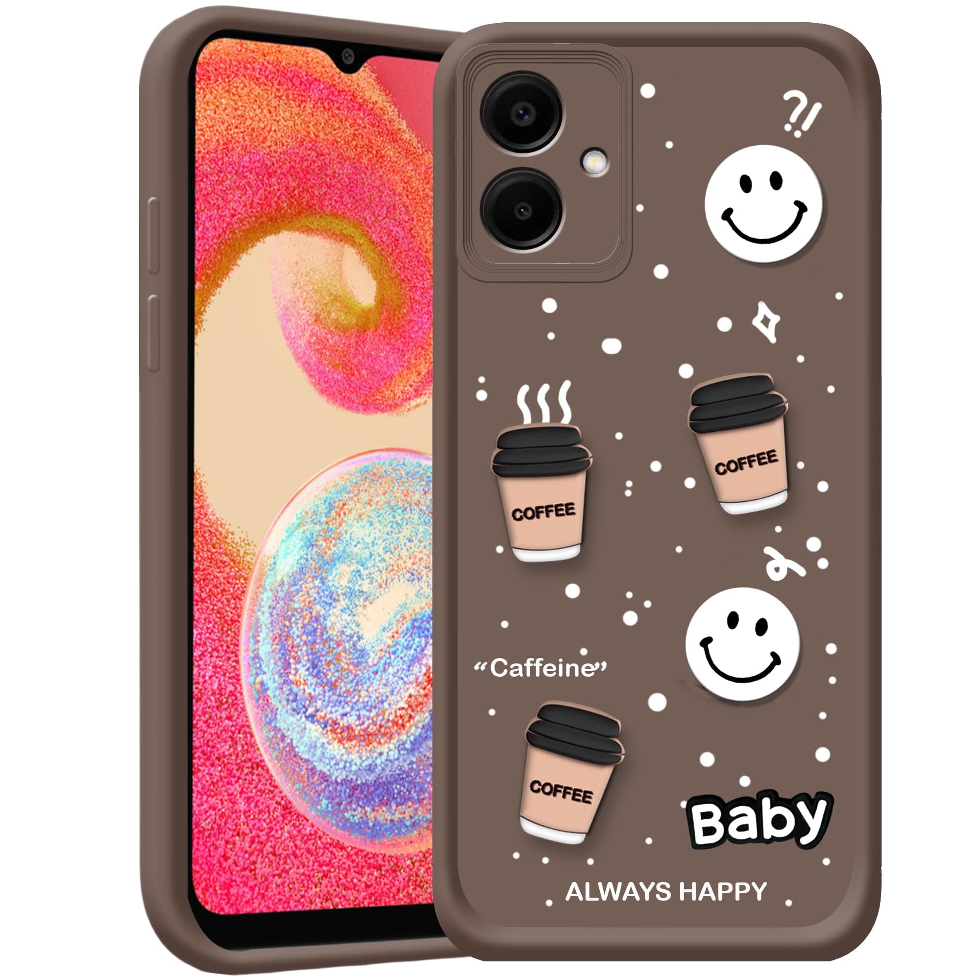 amazon basics Back Case Cover Compatible for Samsung Galaxy A04E 5G | Cute Fun Cartoon 3D Ball | Coffee Silicone Case | Camera Protection | Body Protection | Shock Proof | Color Brown