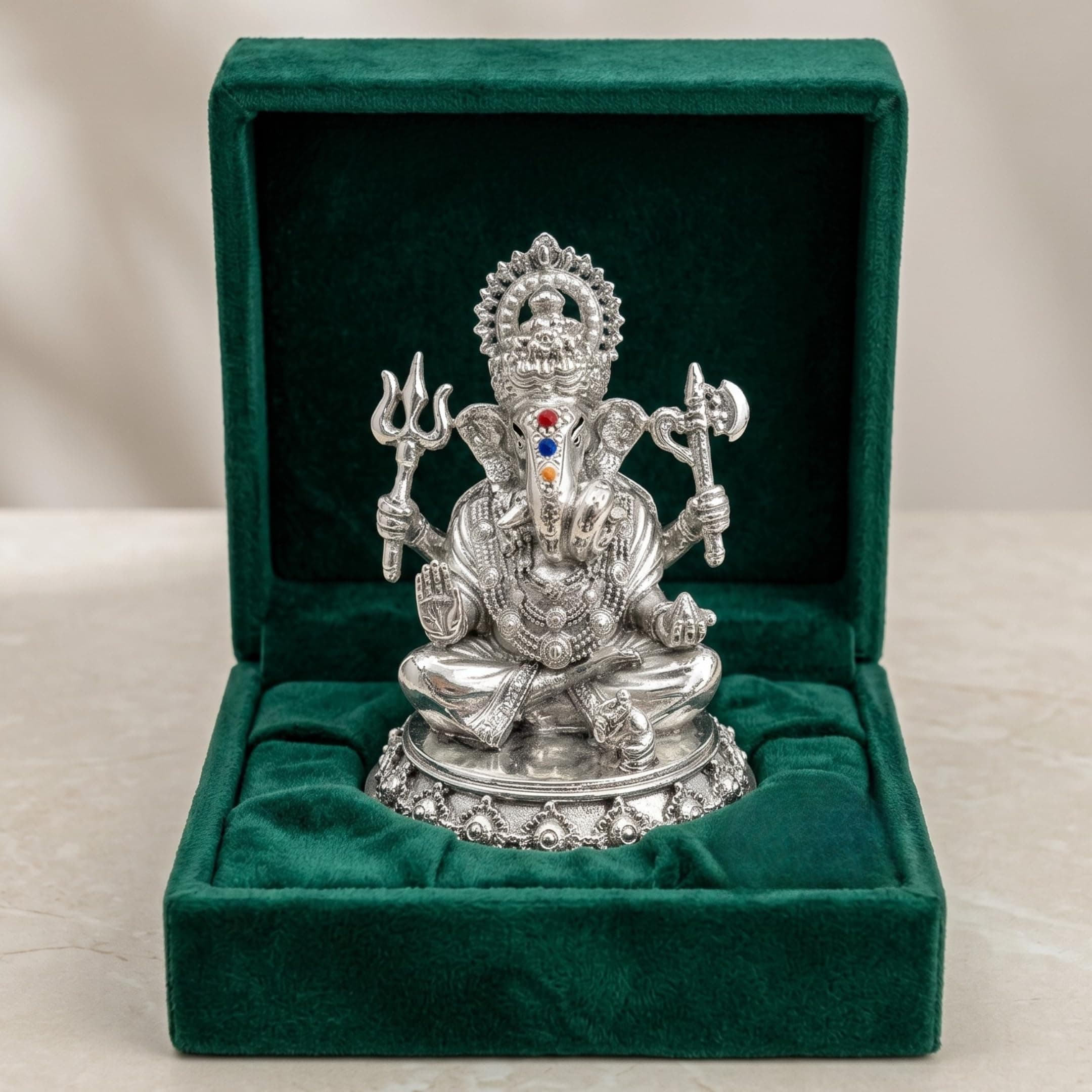 Silver Plated Ganesh Idol 3 Inch with Gift Box | Ganpati Murti for Home Decor, Puja Room, Office Desk & Car Dashboard | Spiritual Housewarming Gift Showpiece