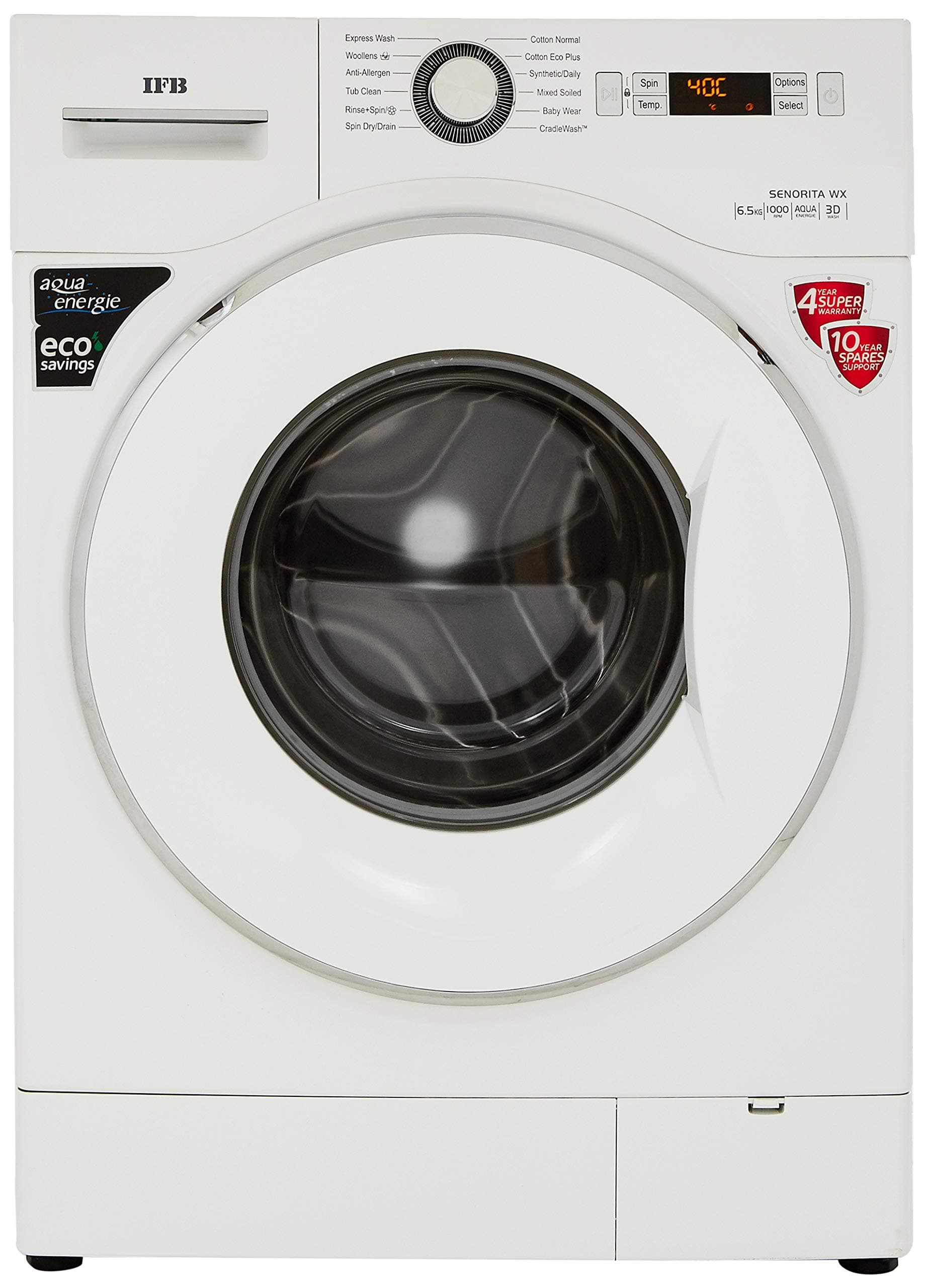 IFB 6.5 kg Fully-Automatic Front Loading Washing Machine (Senorita WX, White, Inbuilt Heater, Aqua Energie water softener)