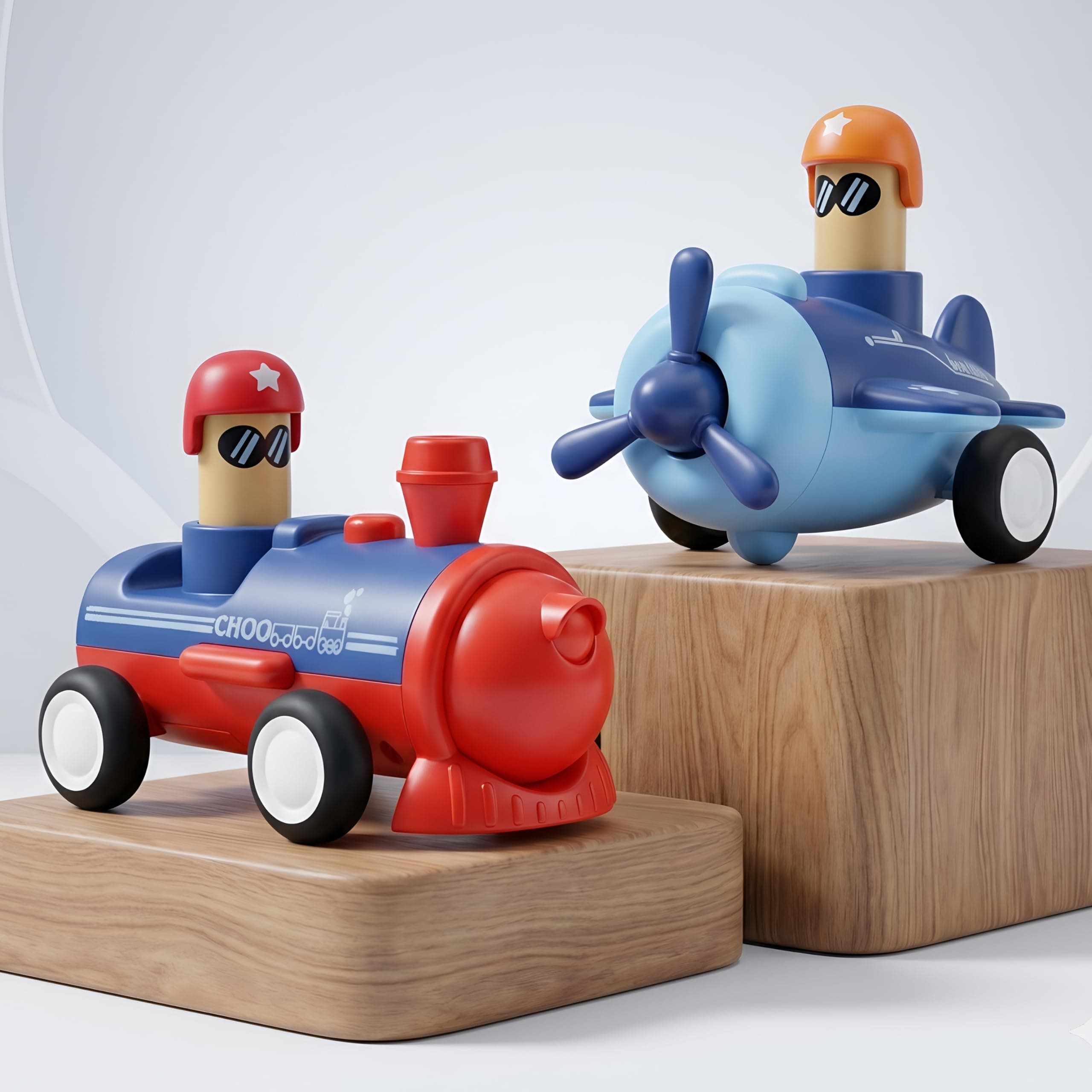 Kidsmate Push & Go Vehicle Toy Set for Kids (Pack of 2) | Friction Powered Steam Train & Aeroplane Toys | No Battery Required | Durable ABS Plastic Toys for Boys & Girls Age 3+ Years