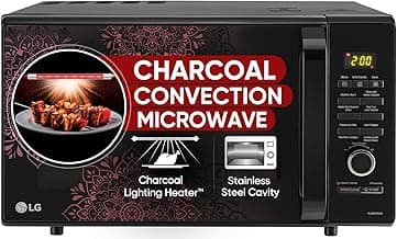 LG 28 L Charcoal Convection Healthy Microwave Oven (MJ2887BIUM, Black, Healthy Heart Recipes, Diet Fry, Pasteurized Milk, 360° Motorised Rotisserie & 10 Years of warranty on Charcoal Heater)