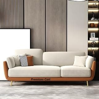 Velvet Contemperory Sofa with Cushion Chaise Lounge Sectional Sofa Perfect for Living Room & Bedroom Guests Home & Office (Velvet Brown & Beige), 3 Seater