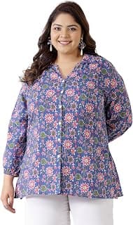 Stylum Women's Plus Size Floral Printed Cotton Shirt Style Top
