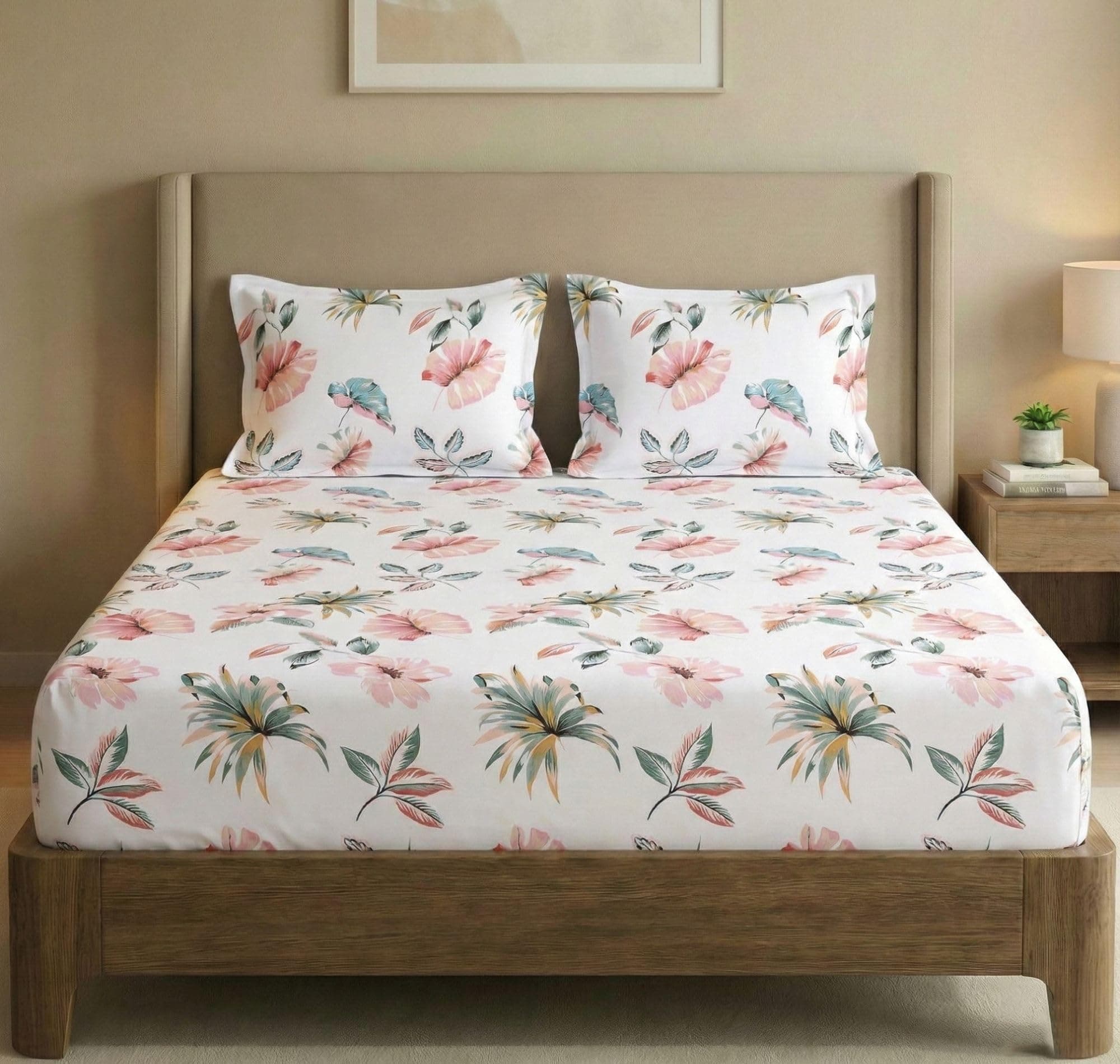 VAS COLLECTIONS Cloud Cotton Feel Double Bed Bedsheet Set (90x100 Inch) | 220 TC Soft & Breathable | Floral Printed Bed Sheet with 2 Pillow Covers | Wrinkle-Free (Light Pink White)