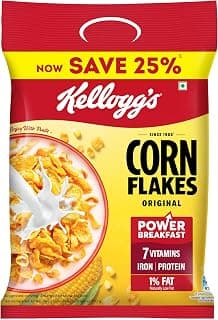 Kellogg's Corn Flakes Original | Power of 5: Energy, Protein, Iron, Calcium, Vitamins B1, B2, B3 & C | Corn Flakes, Breakfast Cereal | Naturally Cholestrol Free,275 Gm