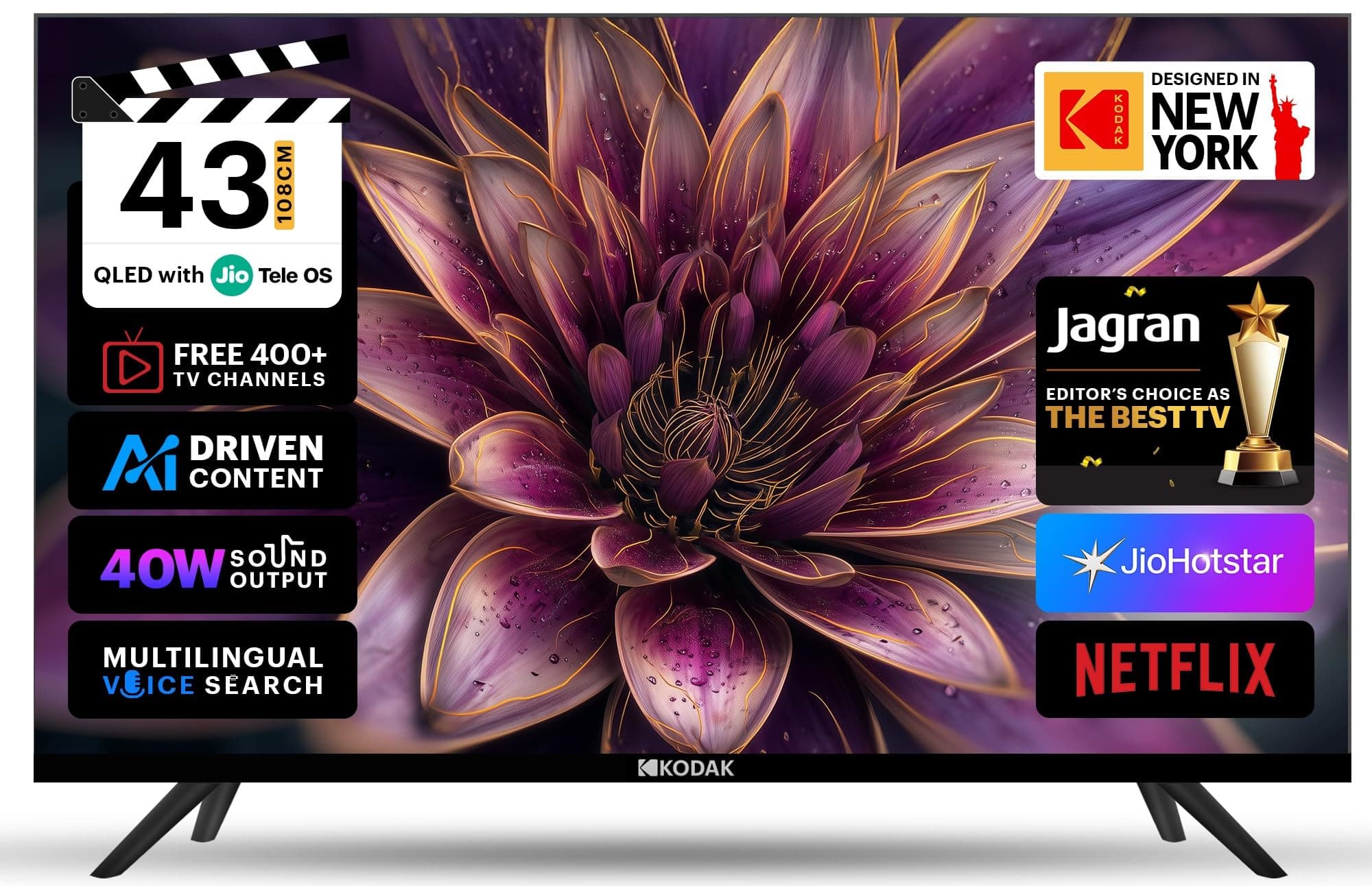 Kodak 108 cm (43 inches) JioTele Series QLED TV KQ43JTV0010 (Black)