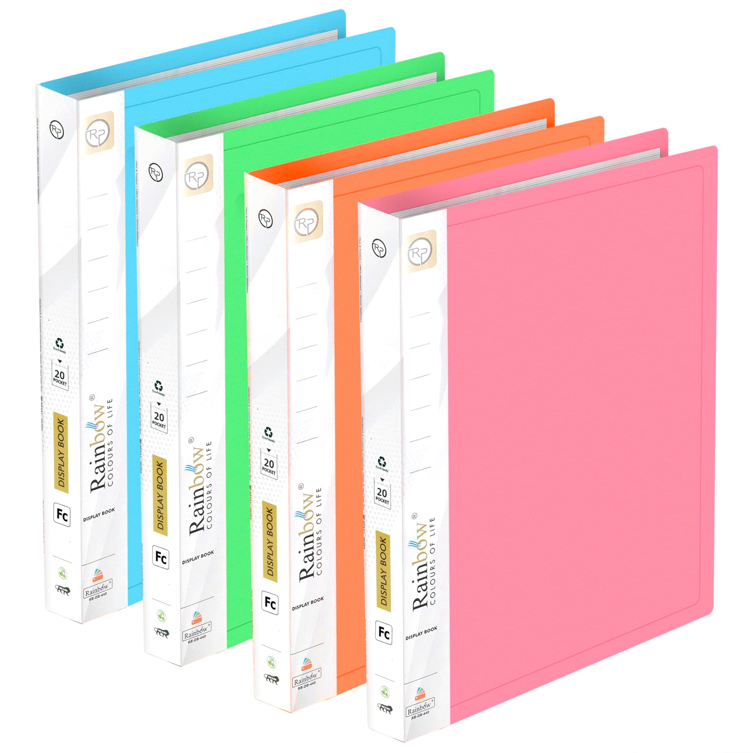 Shuban 20 Pocket Set of 4 FS Size Presentation Display Book Folder File Binders with Plastic Clear Sleeves Document Organizer for Music Sheets Artwork Drawing for School Office