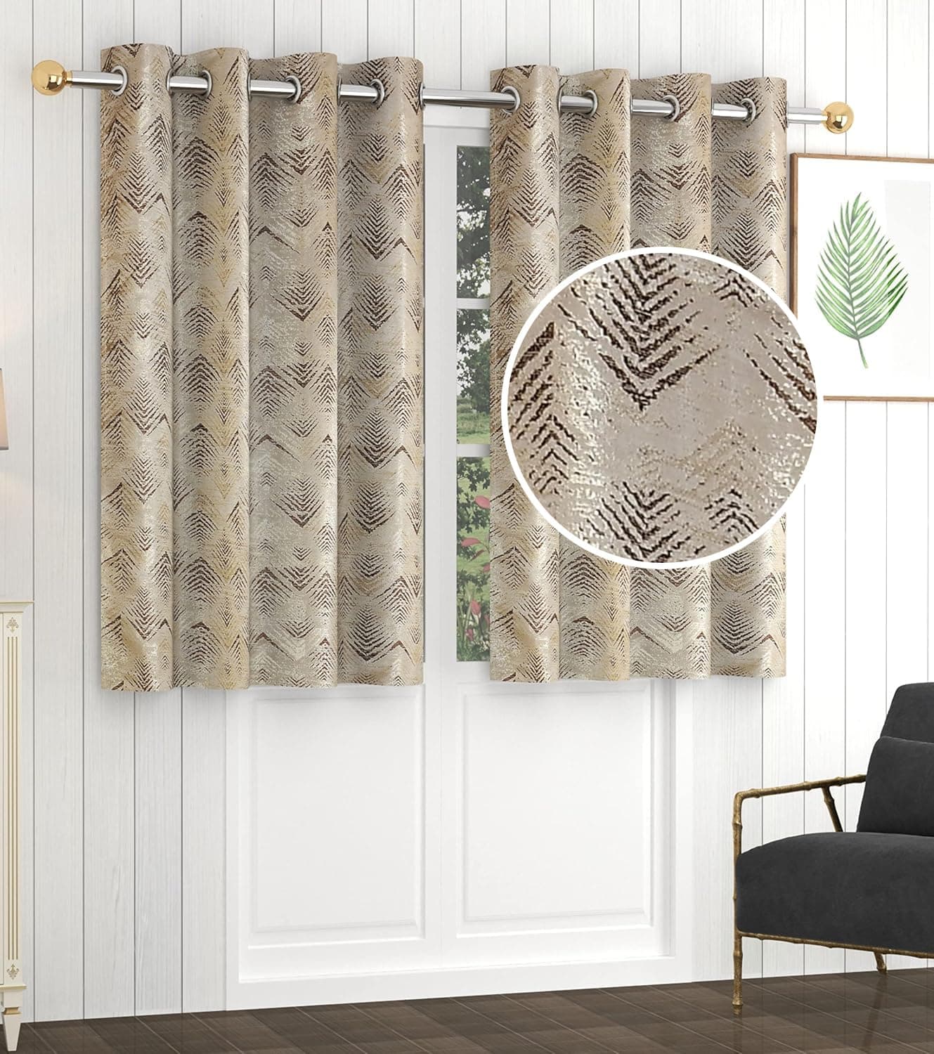 Yellow Weaves Rich Jacquard Fabric Curtains for Window, Abstract Pattern, 5 Feet, Pack of 1, Beige Brown